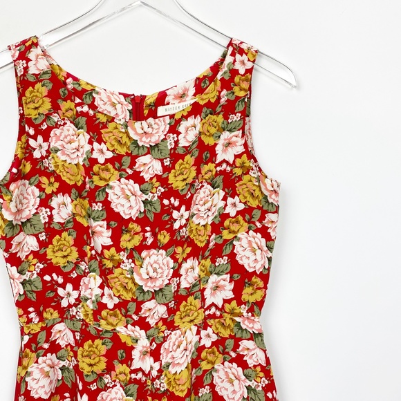 Mason Gray Silk Red Floral Fit Flare Dress Small - Picture 4 of 7